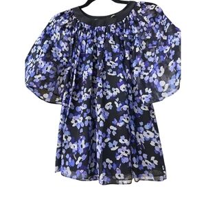 Kate Spade Floral 100% Silk Blouse with Puff Sleeves Small P2P 19"